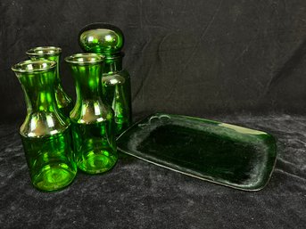 Lot Of Green Glass Jars/dishes