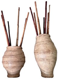 Pair Of Oversized Heavy Weight Vessels With Bamboo Sticks