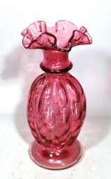 Vintage Fenton Ruffled Rim Tall Cranberry Glass Vase