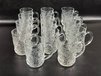 A Set Of Vintage Mugs In Pressed Glass, Ivy Leaf Pattern