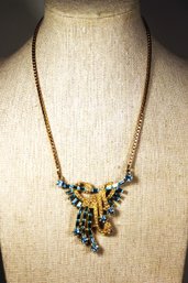 VINTAGE GOLD TONE RHINESTONE NECKLACE LIGHT BLUE STONES