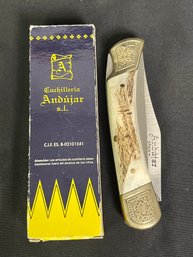 Andujar 5' Folding Hunting Knife In Original Box - Made In Spain