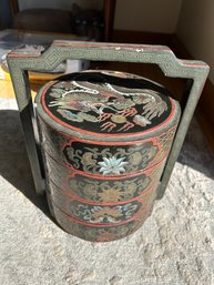 Fine Antique 19th Century Chinese Lacquered WEDDING BASKET- Celestial Dragon And Lotus Motif