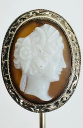 ANTIQUE 14K GOLD CARVED STONE CAMEO STICK PIN