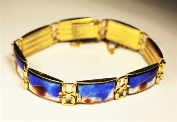 Signed MCM Enamel Panel Gold Tone Link Bracelet