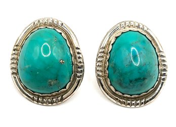 Vintage Navajo Sterling Silver Large Turquoise Earrings