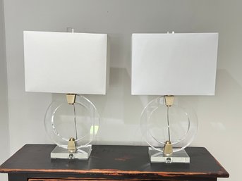 Pair Of Modern Brass And Glass Lamps