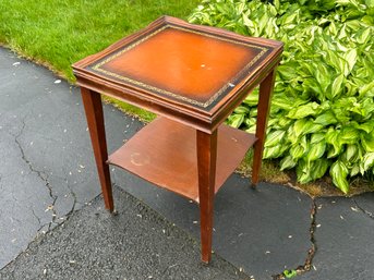 Vintage Leather Top Table On Caster Wheels