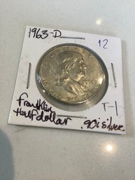 1963 D Franklin Half Dollar .90 Silver 197