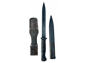 WWII German 1939 E.U.F Horster Bayonet Knife With Scabbard #6842 Leather Sheath 16' Length