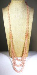 FINE PINK ROSE QUARTZ ELONGATED NECKLACE 28' SHORTED LENGTH