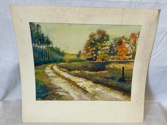 Original 1940s EMILIO DECUSATI Watercolor Painting- Winding Country Road With Distant Trees