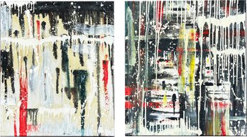 A Vintage Abstract Modern Mixed Media On Board Diptych, Unsigned, Unframed