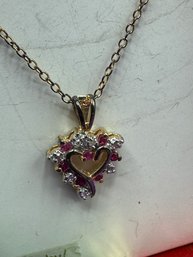 Sterling Vermeil Created Ruby & Diamond Necklace