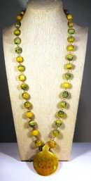 MEXICAN VINTAGE GREEN ONYX STONE BEADED NECKLACE HAVING MEDALLION