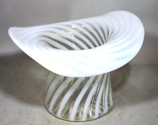 Older Fenton Spiral Optic White Opalescent Large Glass Hat Vase