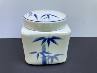 Blue And White Canister With Bamboo Motif
