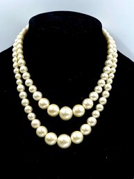 Vintage Signed Richelieu Dual Strand Faux Pearl & Goldtone