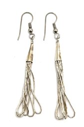 Vintage Native American Liquid Sterling Silver Long Earrings