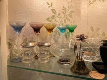 Content Of China Cabinet Shelf ,vintage Glassware,tiffany,Crystal And More.( Corner China Cabinet A Top Shelf)