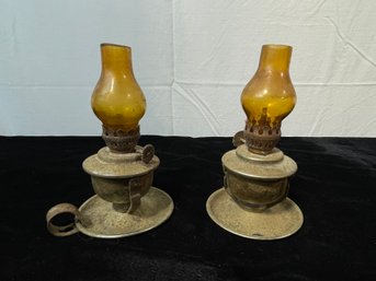 Pair Of Vintage Brass Oil Lamps