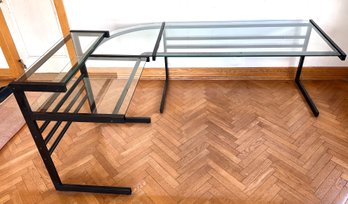 Large L Shaped  Glass Desk With Monitor Stand, Metal Legs