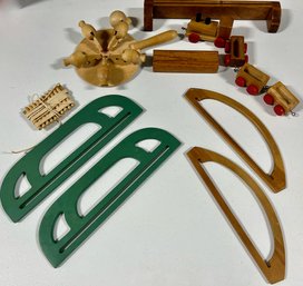 Wooden Bits And Pieces Lot - Purse Handles, German Train, Swedish Chicken Toy