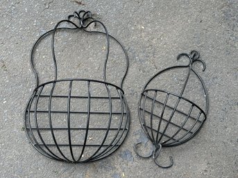 A Terrific Pair Of Rubber-Coated Wire Basket Planters