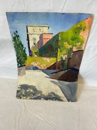Fine Original 1940s EMILIO DECUSATI Watercolor Painting- Southwestern Moss-covered Buildings