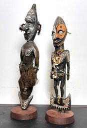 A Pairing Of Vintage Oceanic Carved Wood Statues - Sepik Tribal