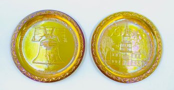 Art Glass Pair Of Vintage Bicentennial Carnival Glass Commemorative Plates