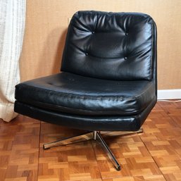 (4 Of 4) Vintage MCM / Midcentury Black Leather Swivel Chair - Chrome Legs - We Have FOUR TOTAL Sold 1 By 1