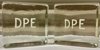 Pair Of Glass Block Bookends, Monogrammed DPE