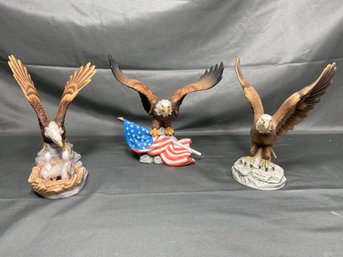 3 Bald Eagle Ceramic Figurines Hand Painted Lefton China, Andrea Sadek