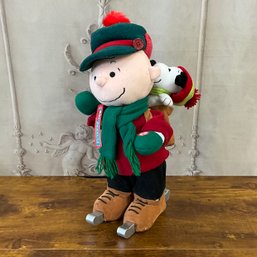 Peanuts Musical Christmas Charlie Brown Skating With Snoopy In Backpack