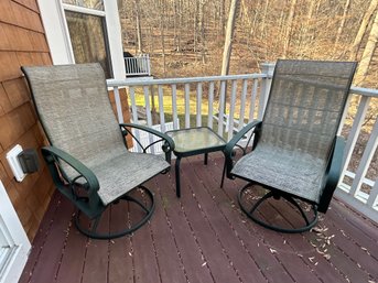 Pair Of Treasure Island Palazzo Swivel Tilt Chairs And Occasional Table (RETAIL $851)