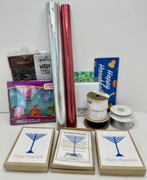 3 Boxes New Chanukah Cards, Chanukah Cookie Cutters, Gift Wrap, Ribbon & More