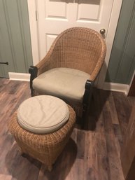 Wicker Chair And Ottoman, Cushions Included