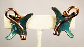 Great Form MCM Enamel On Copper Free Formed Screw Back Earrings