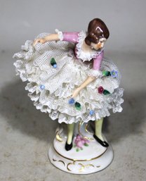 Antique German Dresden Porcelain Lace Figurine Of A Lady