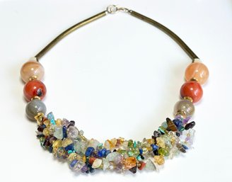 A Fabulous Agate Necklace In In Brass Setting C. 1970's
