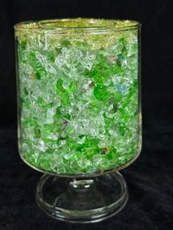 Glass Vase With Green/yellow Glass Pieces