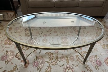 Beveled Glass & Metal Coffee Table - Antiqued Gold 50'L