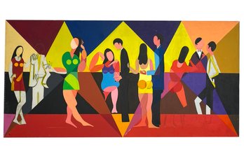 A Large Vintage Unfinished Acrylic On Canvas, 'Bar Scene' Joan Luby (American, 1934-2015)