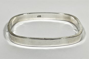 Contemporary Sterling Silver 925 Curved Square Bangle Bracelet