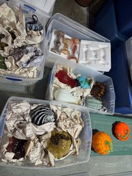 FIVE TUBS OF ART GLASS PUMPKINS