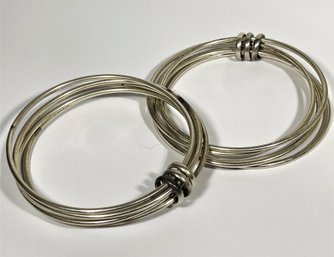 Pair Multi Bracelet Bangles Probably Silver, Not Marked
