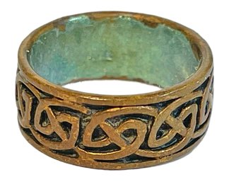 Hand Crafted Signed Celtic Style Copper Ring Having Enamel Inside