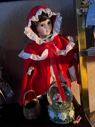 Brenda Thomas' Once Upon A Rhyme Little Red Riding Hood Porcelain Heirloom Doll With Snow Globe