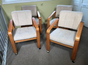 Vintage Set Of Four (4) Retro Chairs -  All Have Casters - Made By CAL STYLE Furniture - Great Condition !